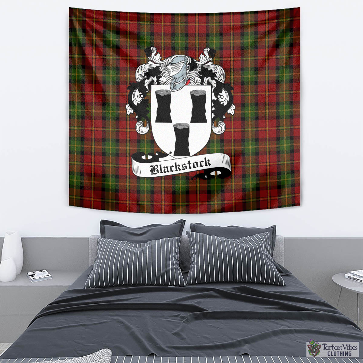Tartan Vibes Clothing Blackstock Red Dress Tartan Tapestry Wall Hanging and Home Decor for Room with Family Crest