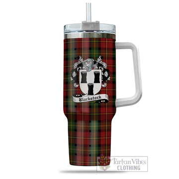 Tartan Vibes Clothing Blackstock Red Dress Tartan and Family Crest Tumbler with Handle