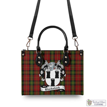 Blackstock Red Dress Tartan Luxury Leather Handbags with Family Crest - Tartan Vibes Clothing