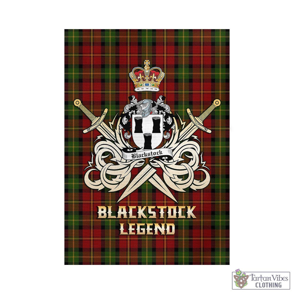 Tartan Vibes Clothing Blackstock Red Dress Tartan Flag with Clan Crest and the Golden Sword of Courageous Legacy