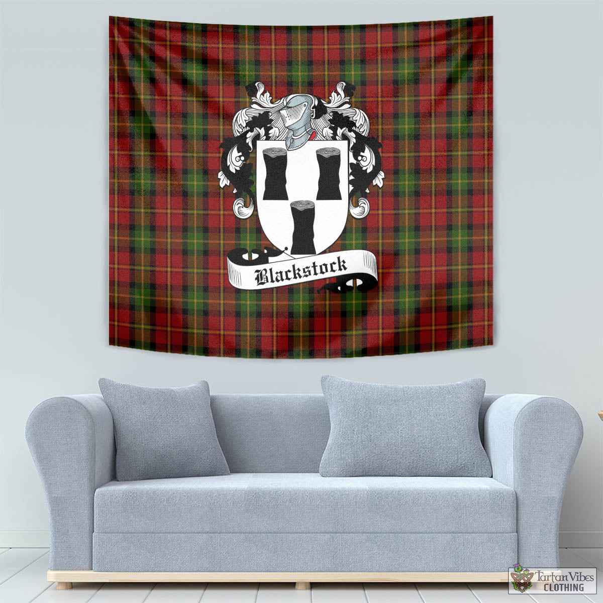 Tartan Vibes Clothing Blackstock Red Dress Tartan Tapestry Wall Hanging and Home Decor for Room with Family Crest