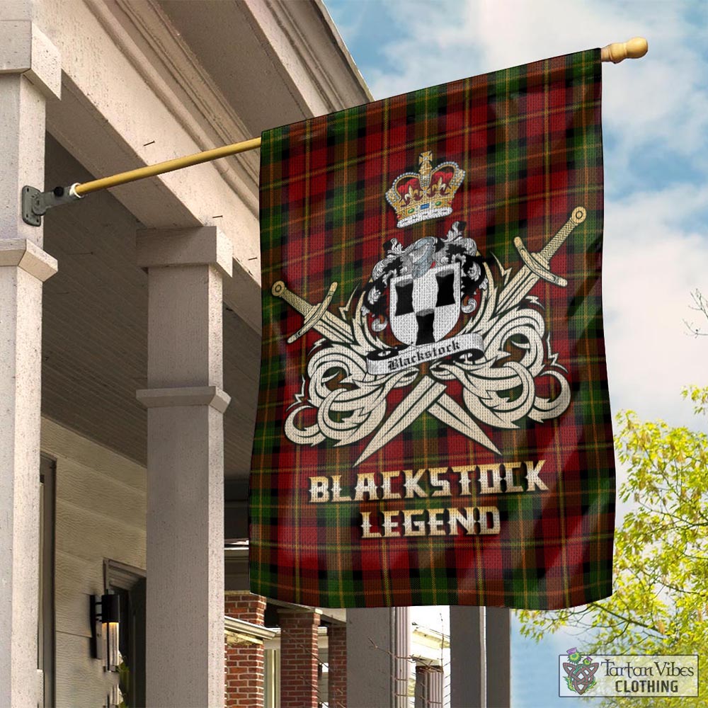 Tartan Vibes Clothing Blackstock Red Dress Tartan Flag with Clan Crest and the Golden Sword of Courageous Legacy