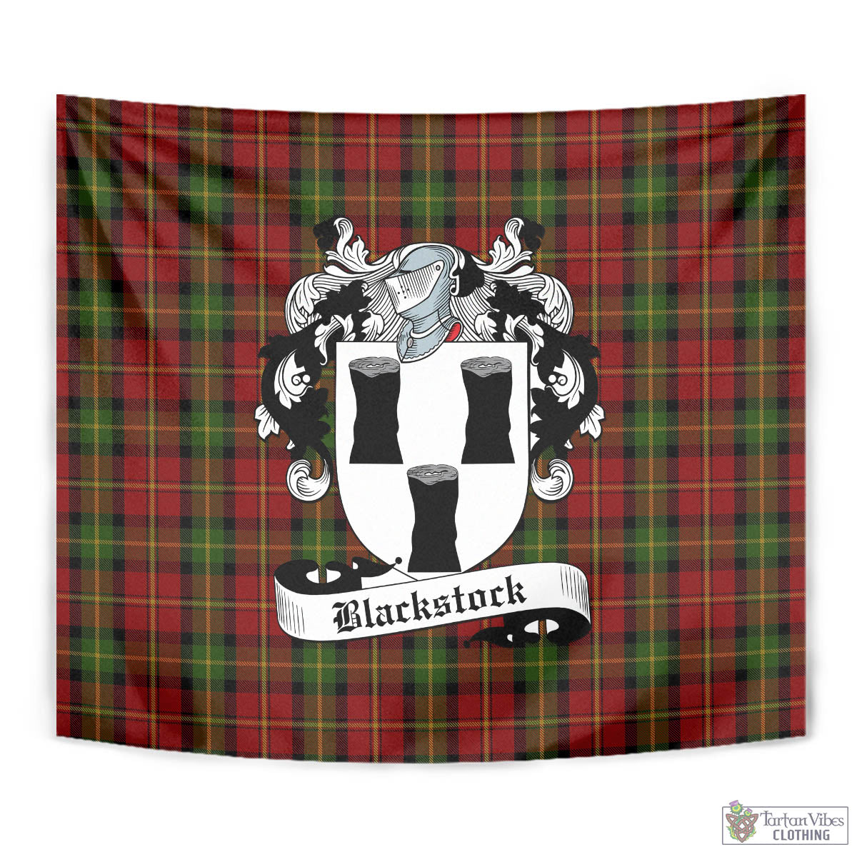 Tartan Vibes Clothing Blackstock Red Dress Tartan Tapestry Wall Hanging and Home Decor for Room with Family Crest