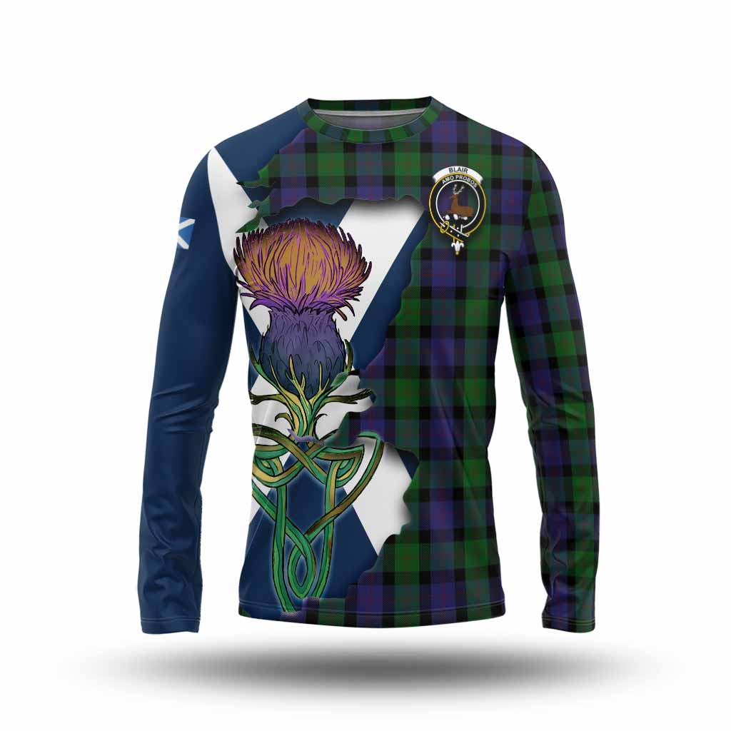 Tartan Vibes Clothing Blair Tartan Family Crest Long Sleeve T-Shirt Scottish Thistle Celtic Inspired