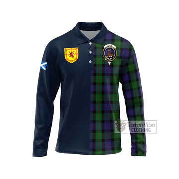 Tartan Vibes Clothing Blair Tartan Long Sleeve Polo Shirt with Scottish Lion Royal Arm Half Style