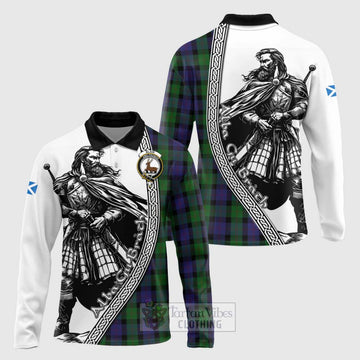 Tartan Vibes Clothing Blair Tartan Clan Crest Long Sleeve Polo Shirt with Highlander Warrior Celtic Style