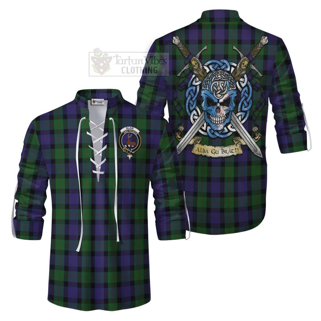 Tartan Vibes Clothing Blair Tartan Ghillie Kilt Shirt with Family Crest Celtic Skull Style