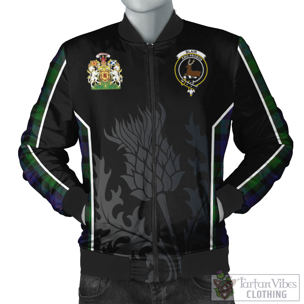 Tartan Vibes Clothing Blair Tartan Bomber Jacket with Family Crest and Scottish Thistle Vibes Sport Style