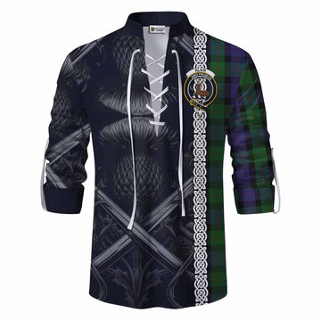 Tartan Vibes Clothing Blair Tartan Ghillie Kilt Shirt with Family Crest Cross Sword Thistle Celtic Vibes