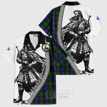 Tartan Vibes Clothing Blair Tartan Clan Crest Short Sleeve Button Shirt with Highlander Warrior Celtic Style
