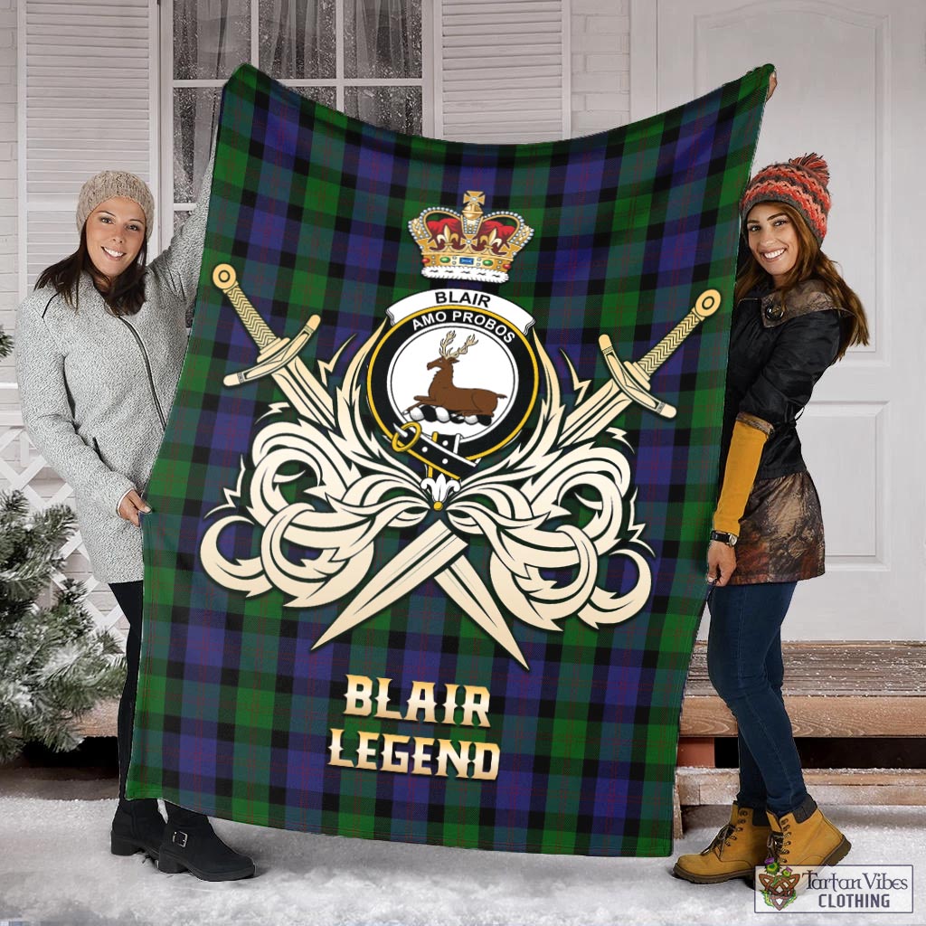 Tartan Vibes Clothing Blair Tartan Blanket with Clan Crest and the Golden Sword of Courageous Legacy