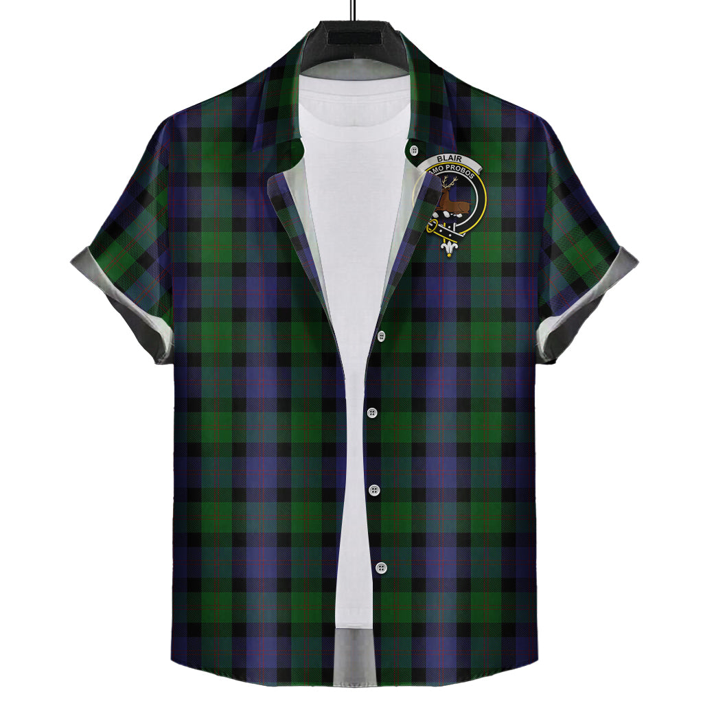 Blair Tartan Short Sleeve Button Down Shirt with Family Crest - Tartanvibesclothing