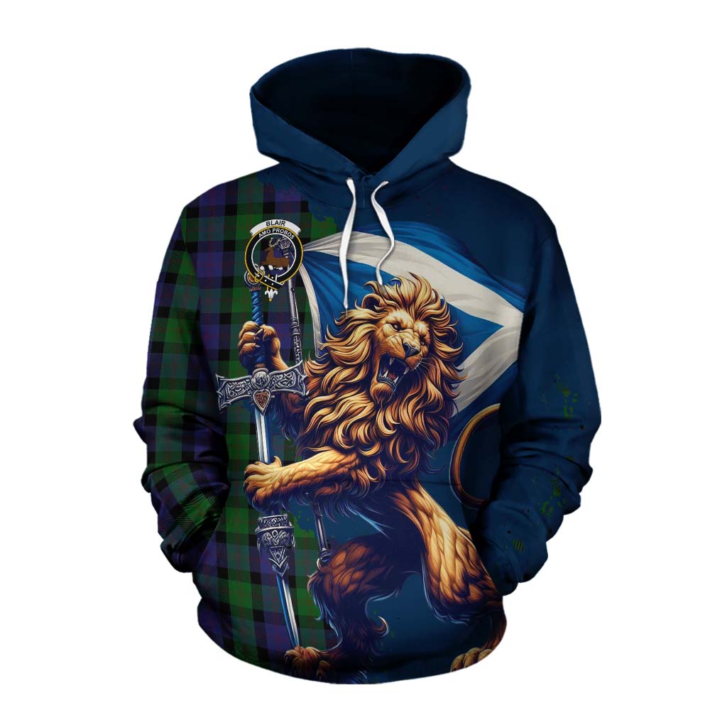 Tartan Vibes Clothing Blair Tartan Family Crest Cotton Hoodie with Scottish Majestic Lion