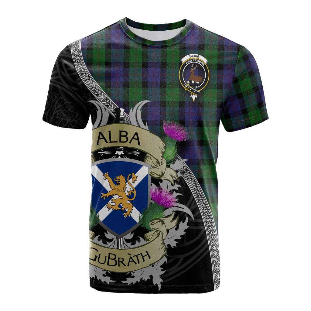 Tartan Vibes Clothing Blair Tartan Family Crest Cotton T-shirt Lion Rampant Royal Thistle Shield Celtic Inspired