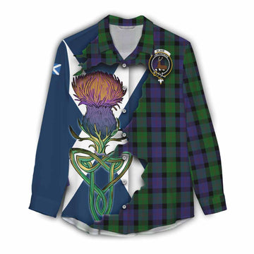 Blair Tartan Family Crest Women's Casual Shirt Scottish Thistle Celtic Inspired