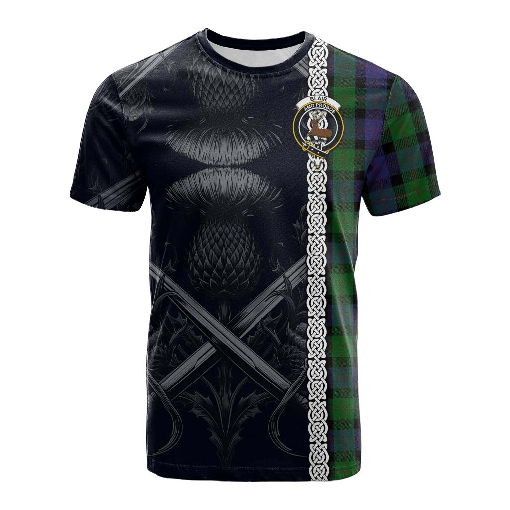 Tartan Vibes Clothing Blair Tartan Cotton T-shirt with Family Crest Cross Sword Thistle Celtic Vibes