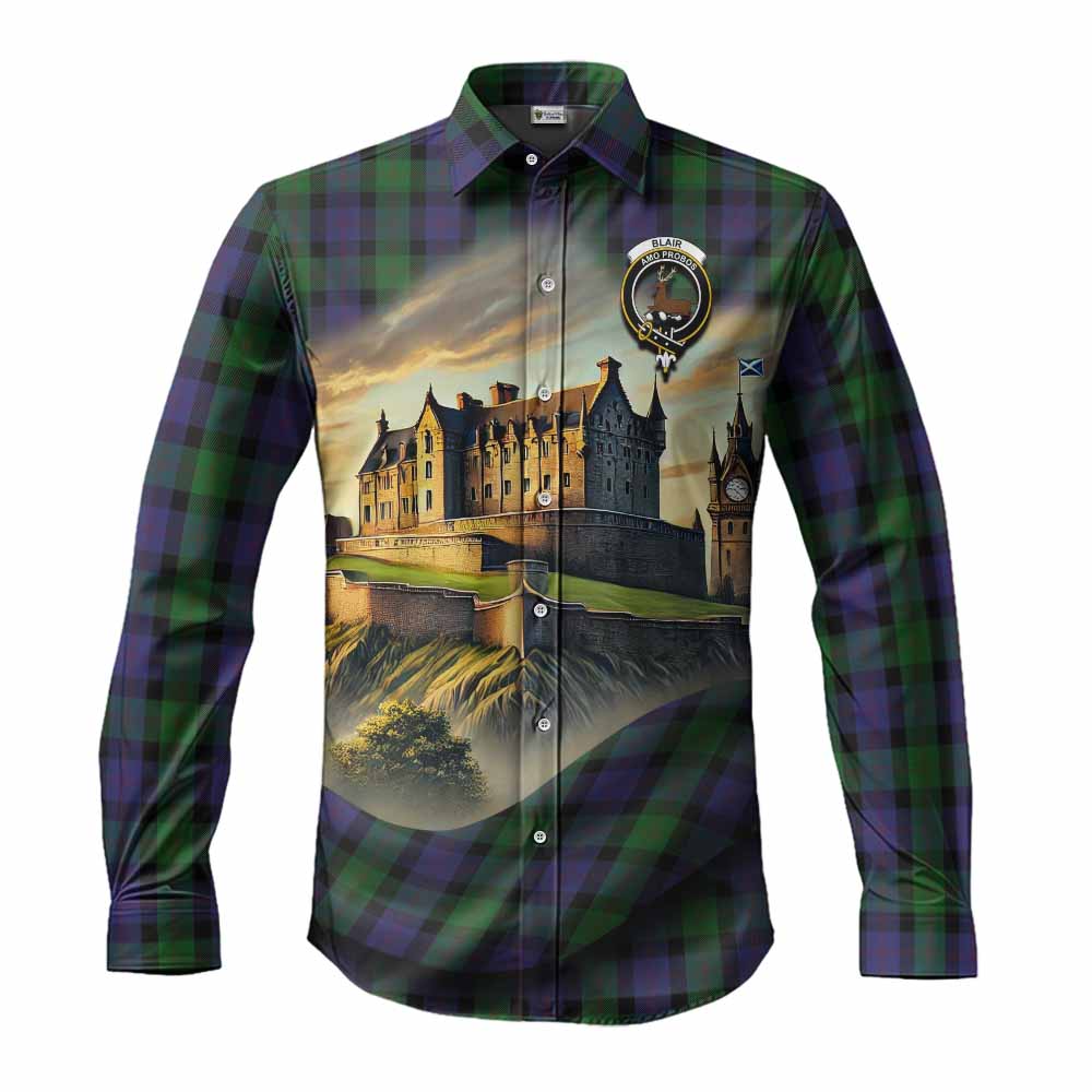 Tartan Vibes Clothing Blair Tartan Family Crest Long Sleeve Button Shirt with Scottish Ancient Castle Style