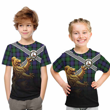 Blair Crest Tartan Kid T-Shirt with Golden Lion Emblem Celtic Style