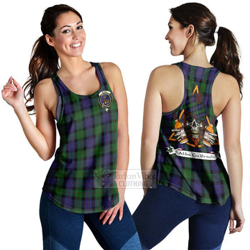 Blair Tartan Women's Racerback Tanks with Family Crest and Bearded Skull Holding Bottles of Whiskey