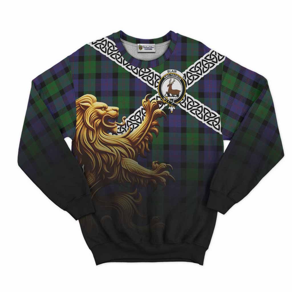 Tartan Vibes Clothing Blair Crest Tartan Sweatshirt with Golden Lion Emblem Celtic Style