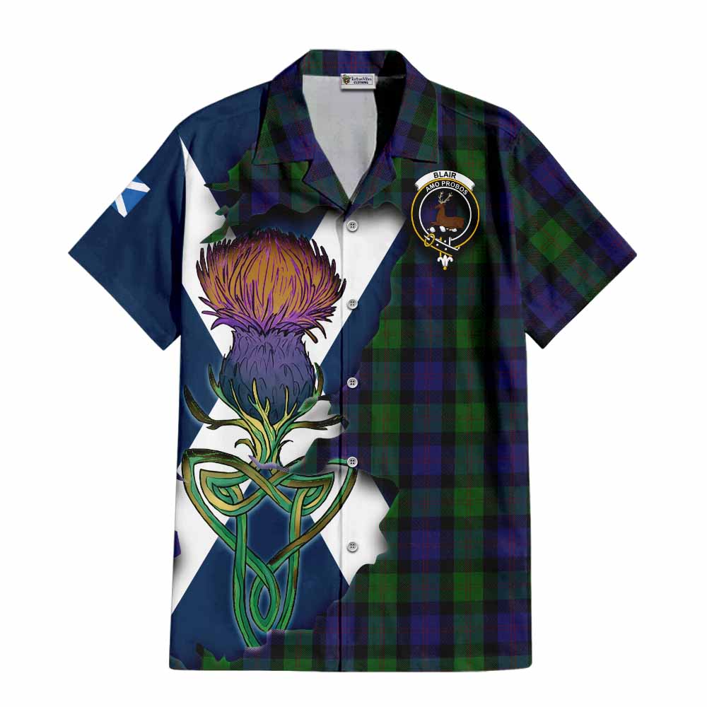 Tartan Vibes Clothing Blair Tartan Family Crest Short Sleeve Button Shirt Scottish Thistle Celtic Inspired