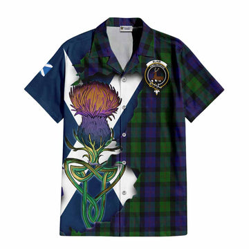 Tartan Vibes Clothing Blair Tartan Family Crest Short Sleeve Button Shirt Scottish Thistle Celtic Inspired