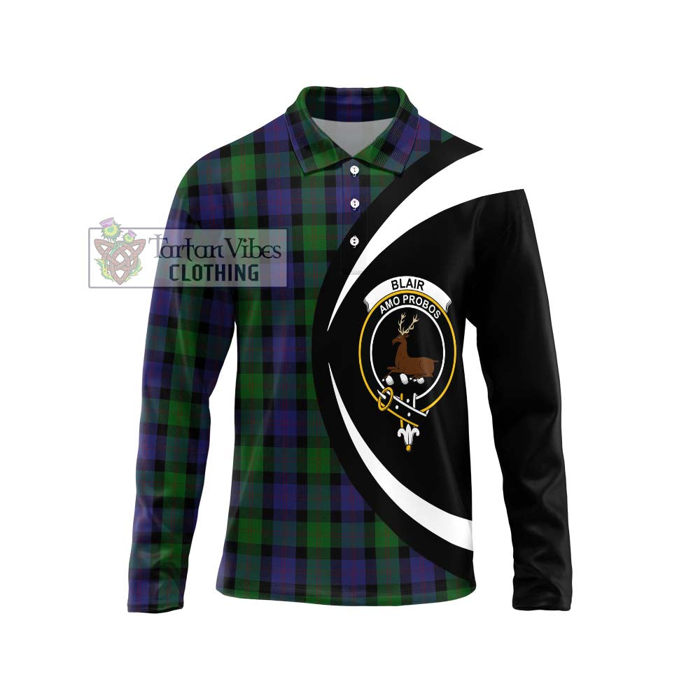 Blair Tartan Long Sleeve Polo Shirt with Family Crest Circle Style Unisex - Tartan Vibes Clothing