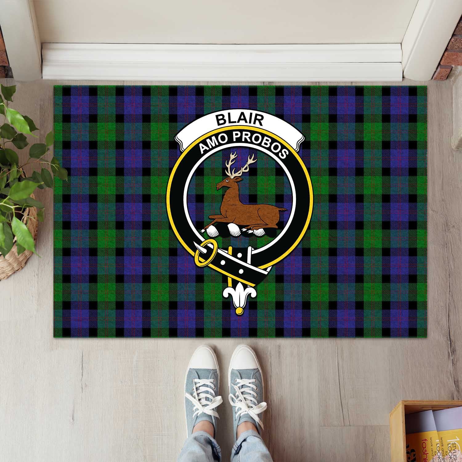 Blair Tartan Door Mat with Family Crest - Tartanvibesclothing