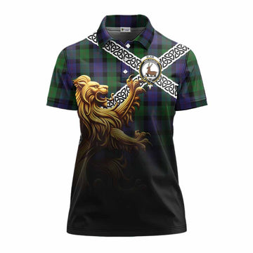 Blair Crest Tartan Women's Polo Shirt with Golden Lion Emblem Celtic Style