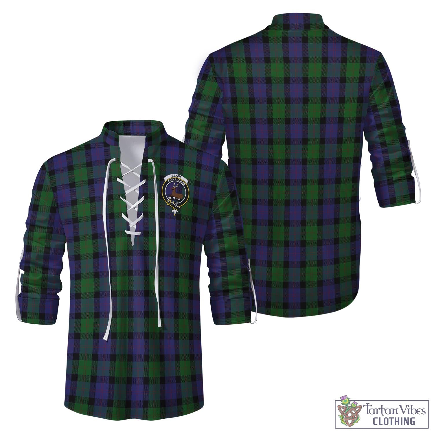 Tartan Vibes Clothing Blair Tartan Men's Scottish Traditional Jacobite Ghillie Kilt Shirt with Family Crest