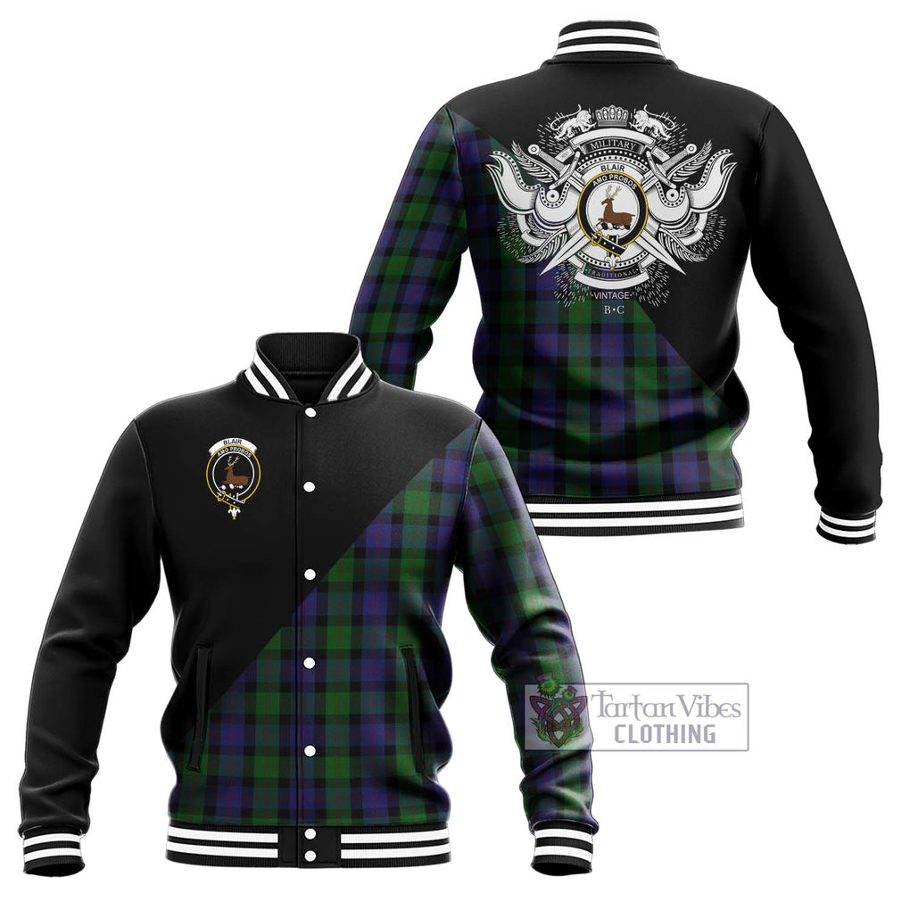 Blair Tartan Baseball Jacket with Family Crest and Military Logo Style Unisex - Tartanvibesclothing Shop