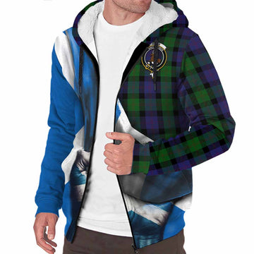 Blair Tartan Sherpa Hoodie with Family Crest Scotland Patriotic Style