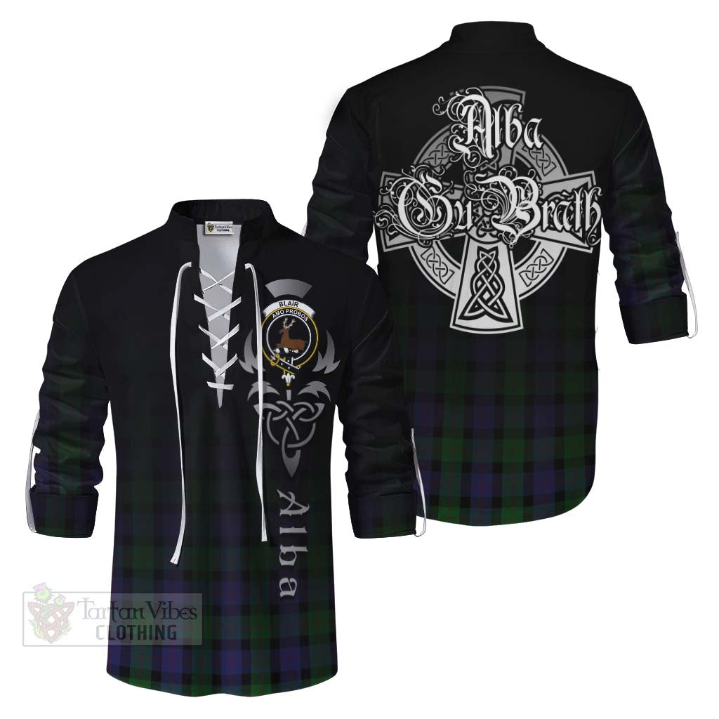 Tartan Vibes Clothing Blair Tartan Ghillie Kilt Shirt Featuring Alba Gu Brath Family Crest Celtic Inspired