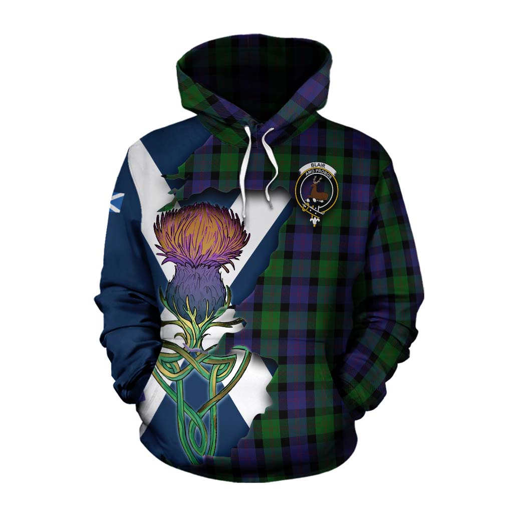 Tartan Vibes Clothing Blair Tartan Family Crest Cotton Hoodie Scottish Thistle Celtic Inspired