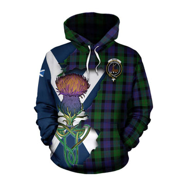 Blair Tartan Family Crest Cotton Hoodie Scottish Thistle Celtic Inspired