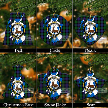 Blair Tartan Christmas Ceramic Ornaments with Family Crest and Scotland Map
