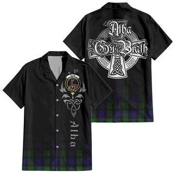 Tartan Vibes Clothing Blair Tartan Short Sleeve Button Up Featuring Alba Gu Brath Family Crest Celtic Inspired