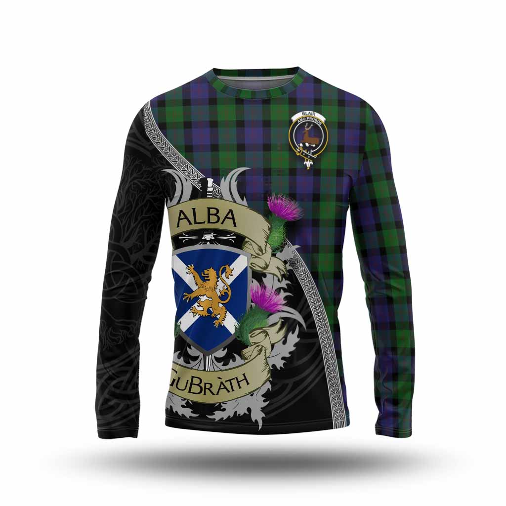 Tartan Vibes Clothing Blair Tartan Family Crest Long Sleeve T-Shirt Lion Rampant Royal Thistle Shield Celtic Inspired