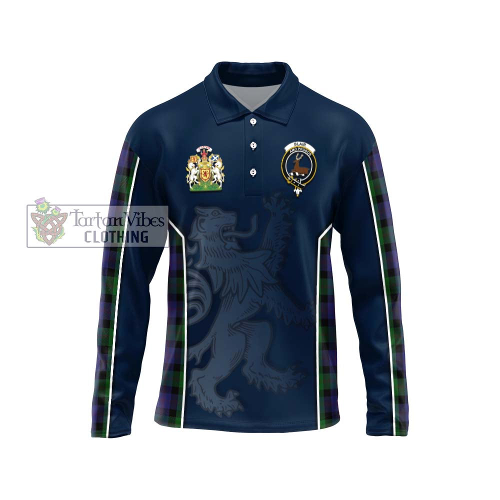 Blair Tartan Long Sleeve Polo Shirt with Family Crest and Lion Rampant Vibes Sport Style Unisex - Tartan Vibes Clothing