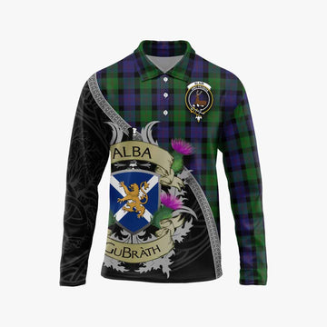 Tartan Vibes Clothing Blair Tartan Family Crest Long Sleeve Polo Shirt Lion Rampant Royal Thistle Shield Celtic Inspired