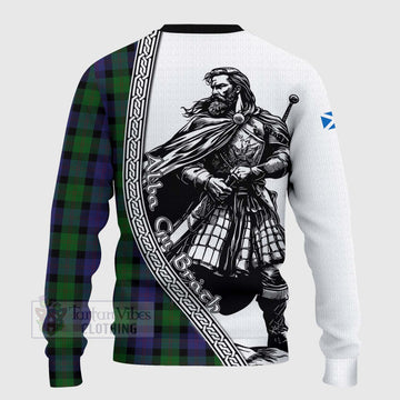 Blair Tartan Clan Crest Knitted Sweater with Highlander Warrior Celtic Style