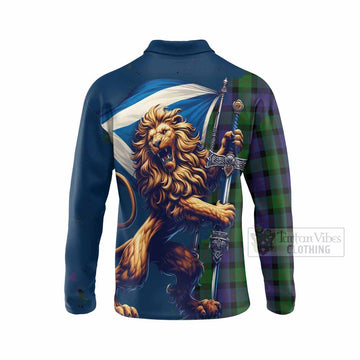 Tartan Vibes Clothing Blair Tartan Family Crest Long Sleeve Polo Shirt with Scottish Majestic Lion