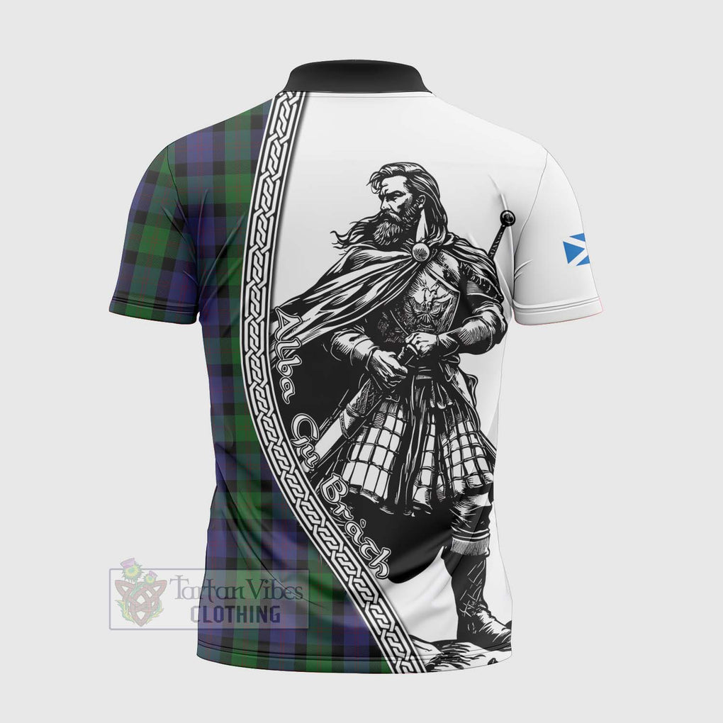 Tartan Vibes Clothing Blair Tartan Clan Crest Zipper Polo Shirt with Highlander Warrior Celtic Style