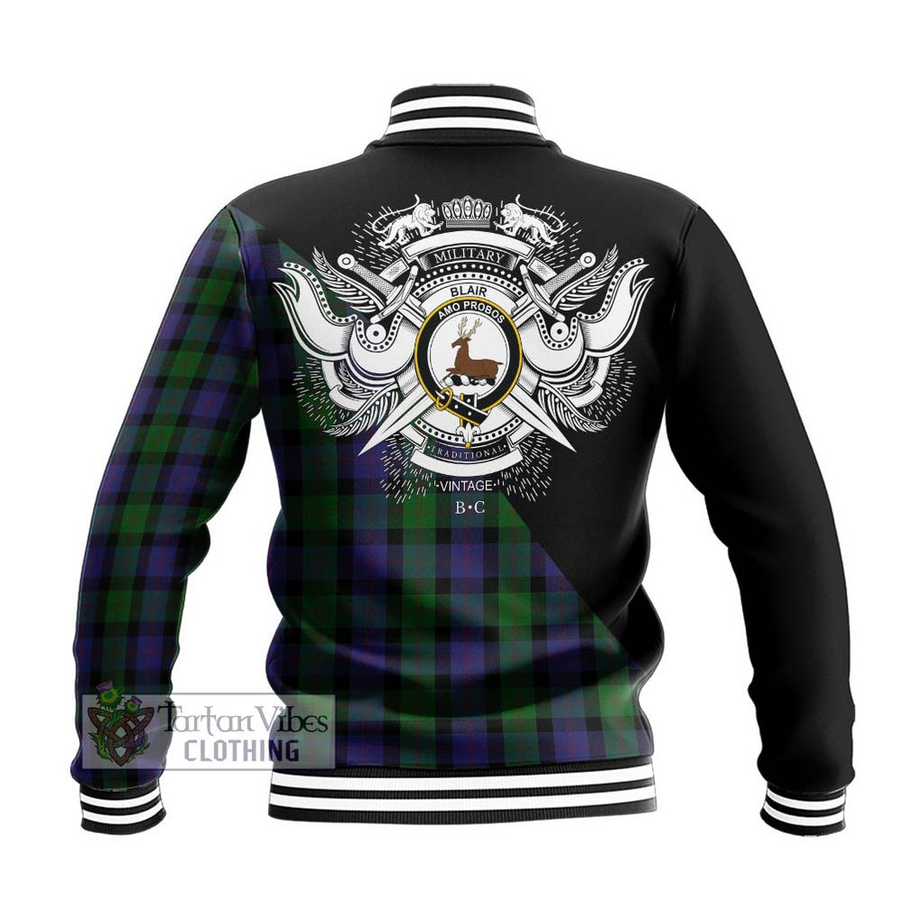 Blair Tartan Baseball Jacket with Family Crest and Military Logo Style - Tartanvibesclothing Shop