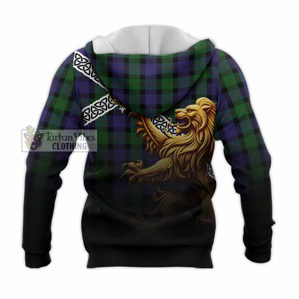 Tartan Vibes Clothing Blair Crest Tartan Knitted Hoodie with Golden Lion Emblem Celtic Style