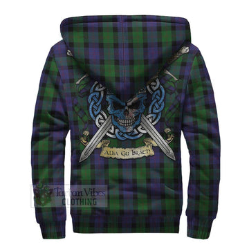 Blair Tartan Sherpa Hoodie with Family Crest Celtic Skull Style