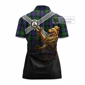 Blair Crest Tartan Women's Polo Shirt with Golden Lion Emblem Celtic Style