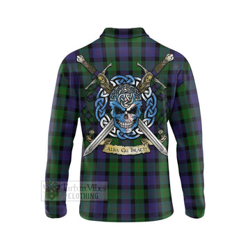 Tartan Vibes Clothing Blair Tartan Long Sleeve Polo Shirt with Family Crest Celtic Skull Style
