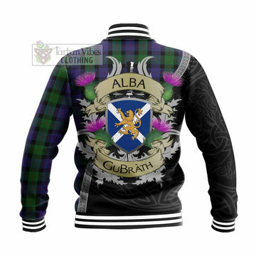 Tartan Vibes Clothing Blair Tartan Family Crest Baseball Jacket Lion Rampant Royal Thistle Shield Celtic Inspired