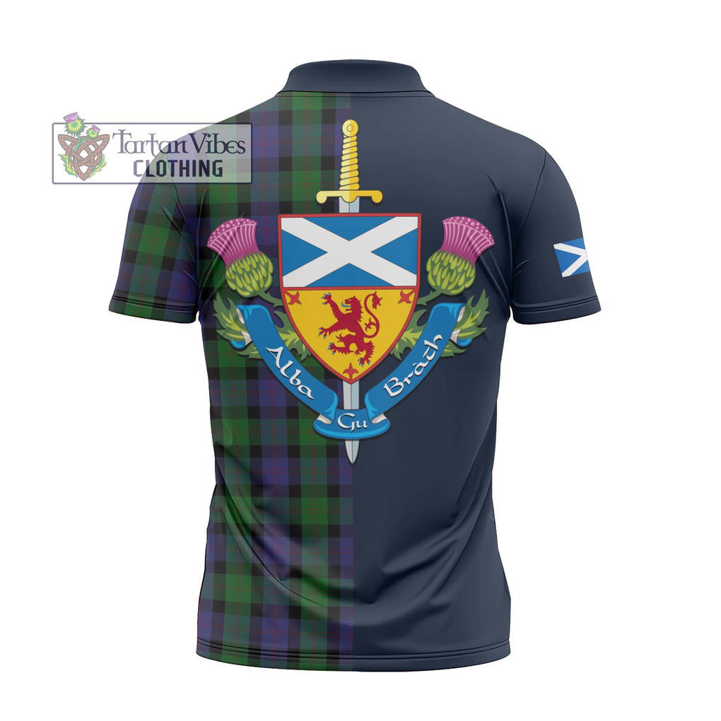Blair Tartan Zipper Polo Shirt Alba with Scottish Lion Royal Arm Half Style - Tartan Vibes Clothing